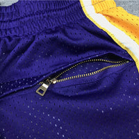 Men's Los Angeles Lakers/Boston Celtics Purple/Green Splicing Basketball Shorts1