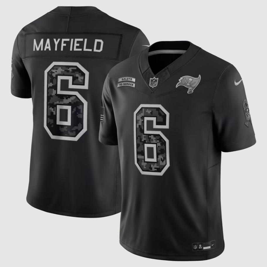 Men's Tampa Bay Buccaneers Baker Mayfield #6 Black 2026 Salute to Service Stitched Limited Jersey
