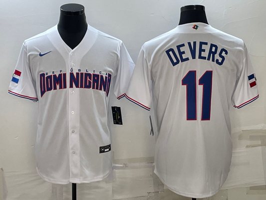 Men's 2023 World Baseball Classic #11 Rafael Devers Dominican Republic White Jersey1