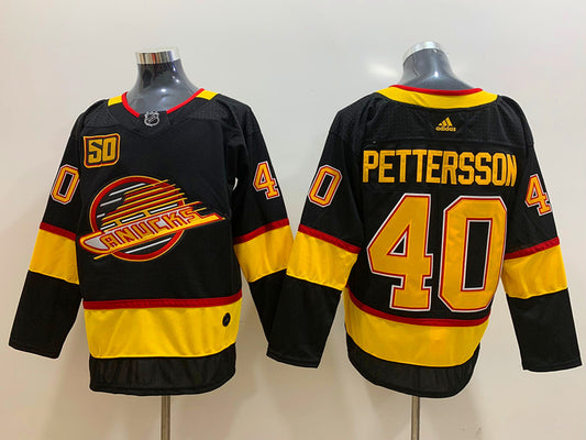 Men's Vancouver Canucks Elias Pettersson #40 Black Player Jersey1