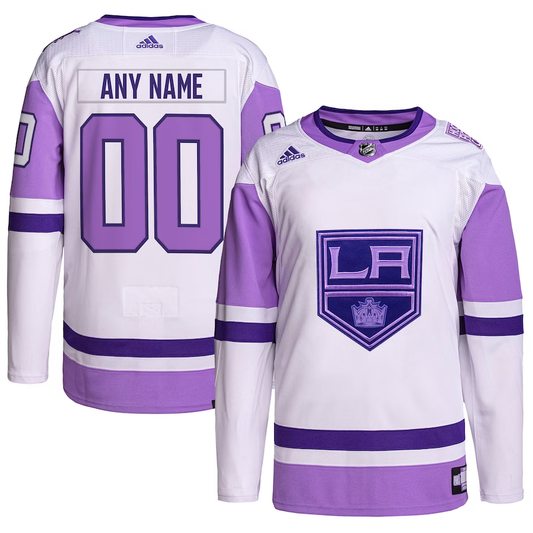 Men's Los Angeles Kings White/Purple Hockey Fights Cancer Primegreen Authentic Custom Jersey1