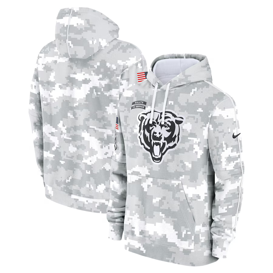 Men's Chicago Bears Arctic Camo 2024 Salute to Service Club Fleece Pullover Hoodie1