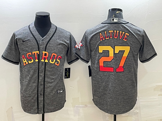 Men's Houston Astros Jose Altuve #27 Gray Replica Player Jersey1