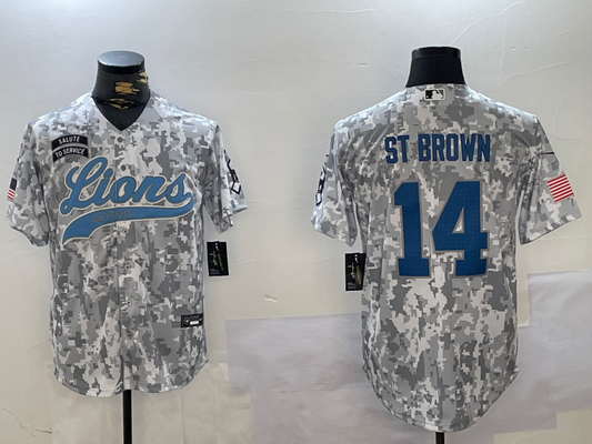 Men's Detroit Lions Amon-Ra St. Brown #14 Arctic Camo 2024 Salute to Service Player Jersey1