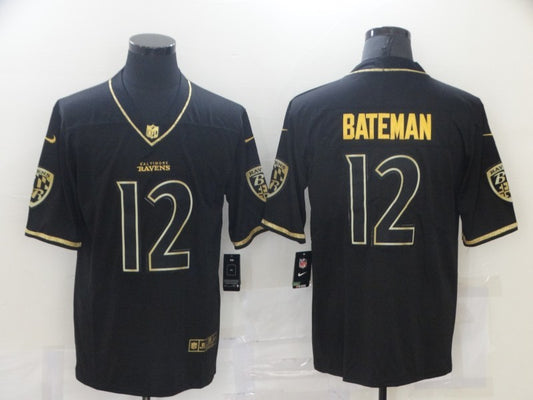 Men's Baltimore Ravens Rashod Bateman #12 Black Game Player Jersey1