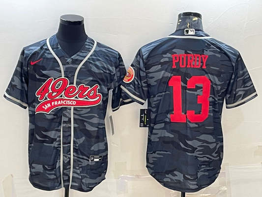 Men's San Francisco 49ers Brock Purdy #13 Grey Camouflage Game Jersey1 Joint Edition