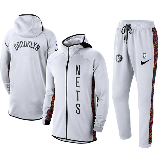 Men's Brooklyn Nets White 2019/20 Showtime Full-Zip Therma Flex Performance Hoodie
