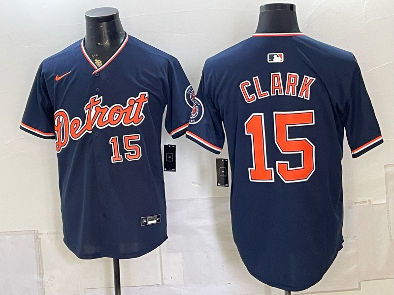 Men's Detroit Tigers Max Clark #15 Navy Alternate Stadium Jersey