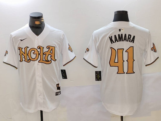 Men's New Orleans Saints Alvin Kamara #41 White Replica Player Jersey1