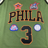 Men's Philadelphia 76ers Allen Iverson #3 Army Green 1996-97 Hardwood Classics Swingman Jersey1