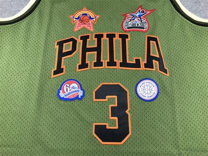 Men's Philadelphia 76ers Allen Iverson #3 Army Green 1996-97 Hardwood Classics Swingman Jersey1