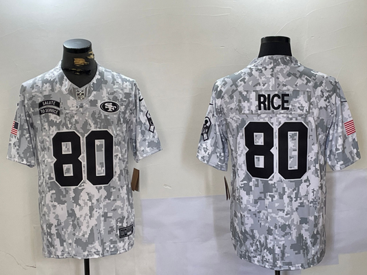 Men's San Francisco 49ers Jerry Rice #80 Arctic Camo 2024 Salute to Service Retired Player Limited Jersey1