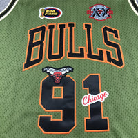 Men's Chicago Bulls Dennis Rodman #91 Army Green 1997-98 Hardwood Classics Swingman Jersey1