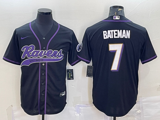 Men's Baltimore Ravens Rashod Bateman #7 Black Game Jersey1 Joint Edition