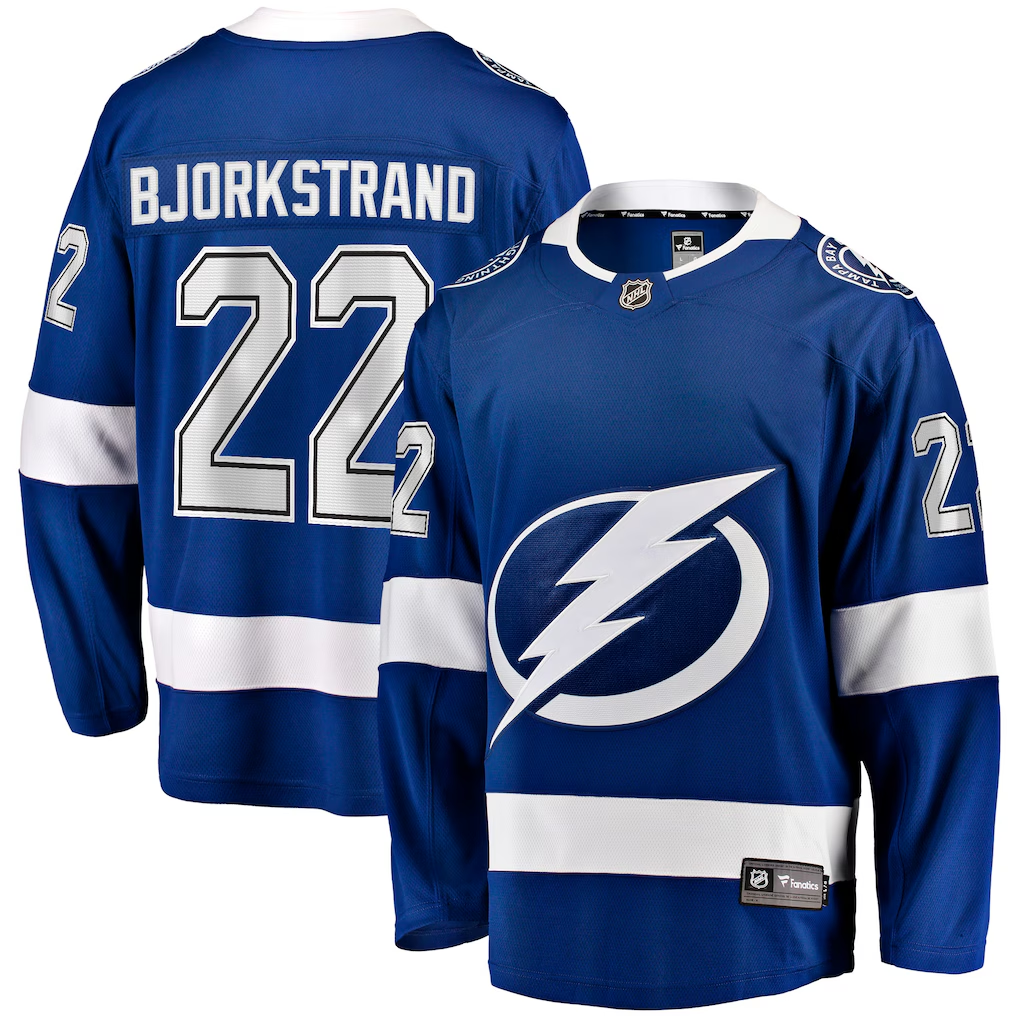 Men's Tampa Bay Lightning Oliver Bjorkstrand #22 Fanatics Blue Home Breakaway Jersey