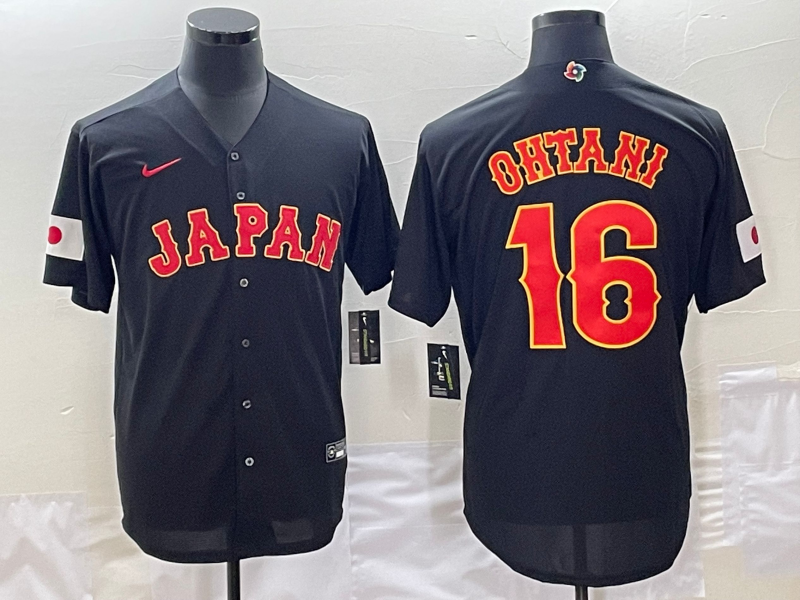 Men's 2023 World Baseball Classic #16 Shohei Ohtani Japan Black Jersey1