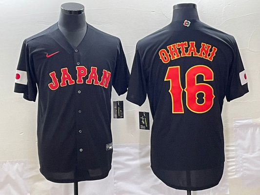Men's 2023 World Baseball Classic #16 Shohei Ohtani Japan Black Jersey1