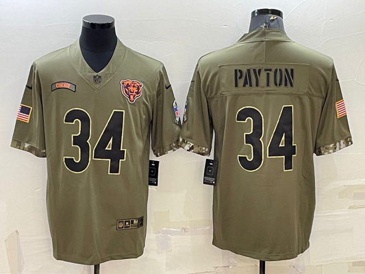 Men's Chicago Bears Walter Payton #34 Olive 2022 Salute To Service Limited Jersey1