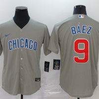 Men's Chicago Cubs Javier Baez #9 Gray Replica Baseball Jersey1