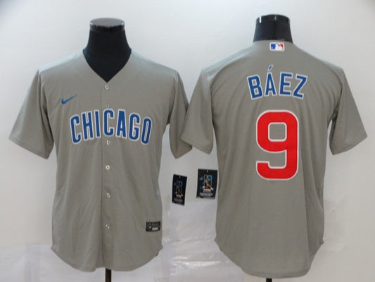 Men's Chicago Cubs Javier Baez #9 Gray Replica Baseball Jersey1