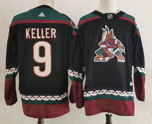 Men's Arizona Coyotes Clayton Keller #9 Black Home Breakaway Player Jersey1