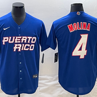 Men's 2023 World Baseball Classic #4 Yadier Molina Puerto Rico Blue Jersey1