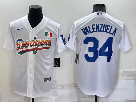 Men's Los Angeles Dodgers Fernando Valenzuela #34 White Stitched Jersey1