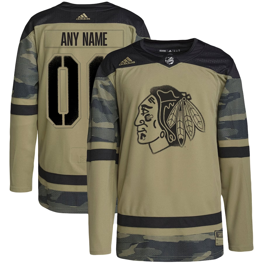Men's Chicago Blackhawks Camo Military Appreciation Team Authentic Custom Practice Jersey1