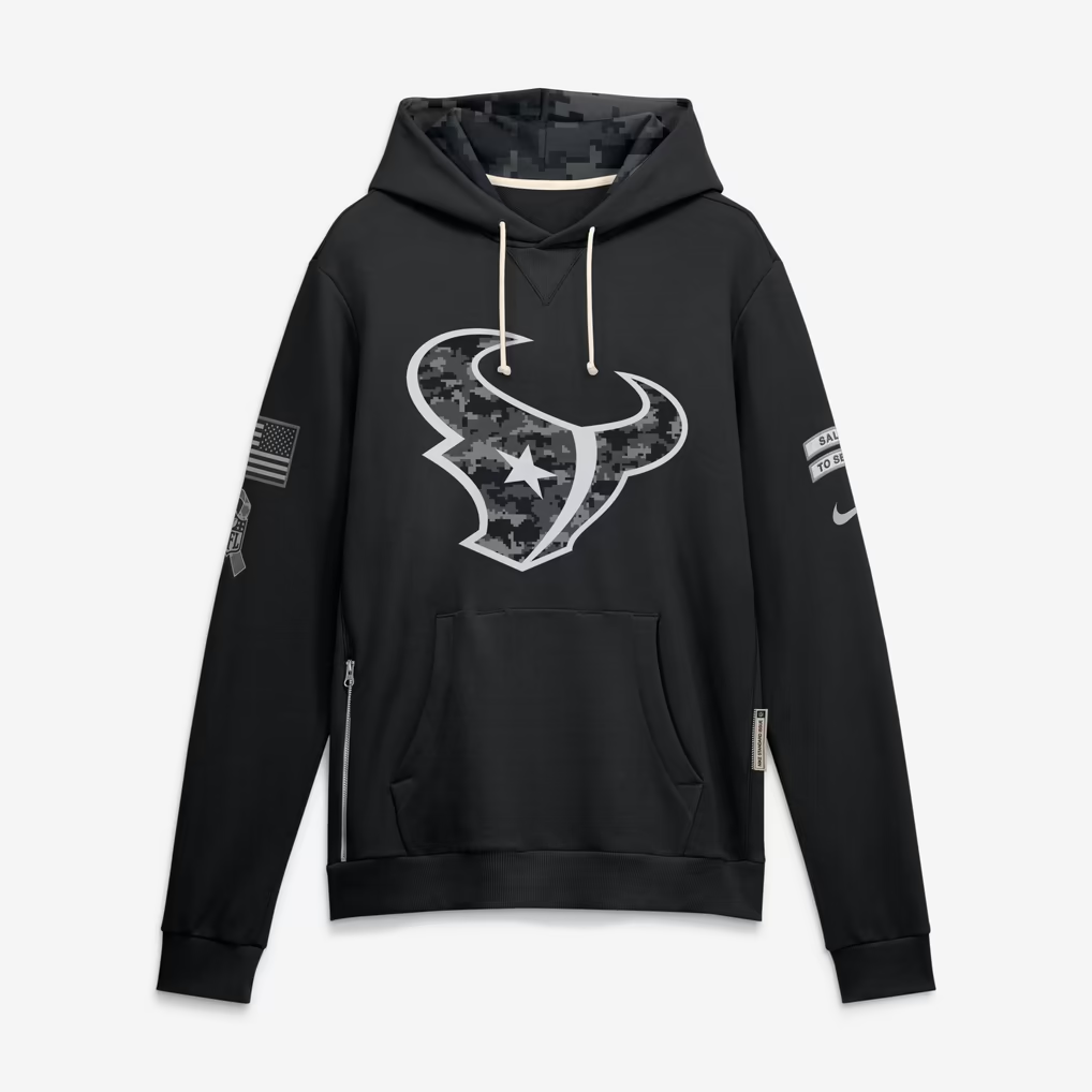 Men's Houston Texans Black 2026 Salute to Service Sideline Dri-FIT Pullover Hoodie