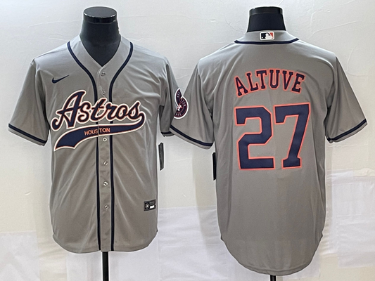Men's Houston Astros Jose Altuve #27 Gray Replica Jersey1 Joint Edition