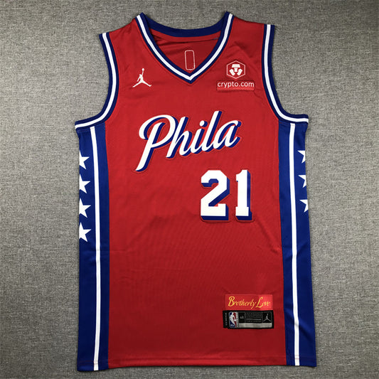 Men's Philadelphia 76ers Joel Embiid #21 NBA Red Replica Jersey1