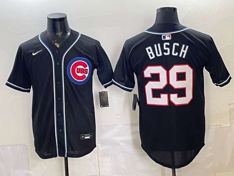 Men's Chicago Cubs Michael Busch #29 Fashion Replica Black Out Jersey