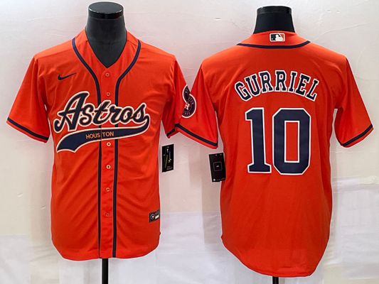 Men's Houston Astros Yuli Gurriel #10 Orange Replica Jersey1 Joint Edition