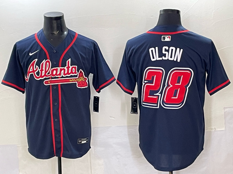 Men's Atlanta Braves Matt Olson #28 Navy 2025 MLB Speedway Classic Alternate Limited Jersey