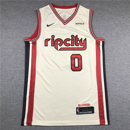Men's Portland Trail Blazers Damian Lillard #0 NBA White Swingman Jersey1