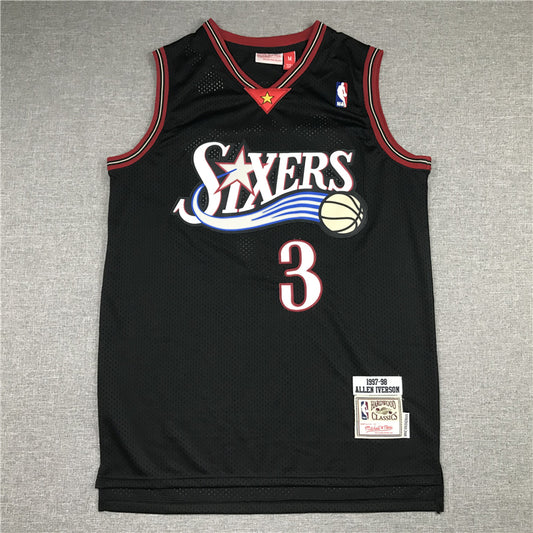 Men's Philadelphia 76ers Allen Iverson #3 Black Throwback Swingman Jersey1