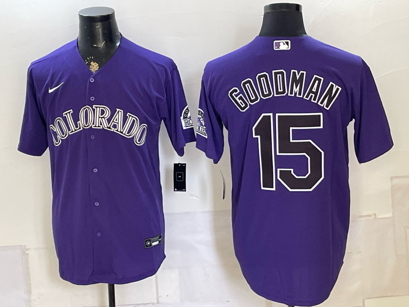 Men's Colorado Rockies Hunter Goodman #15 Purple Replica Player Jersey