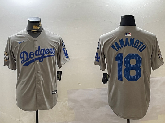 Men's Los Angeles Dodgers Yoshinobu Yamamoto #18 Gray Game Player Jersey1