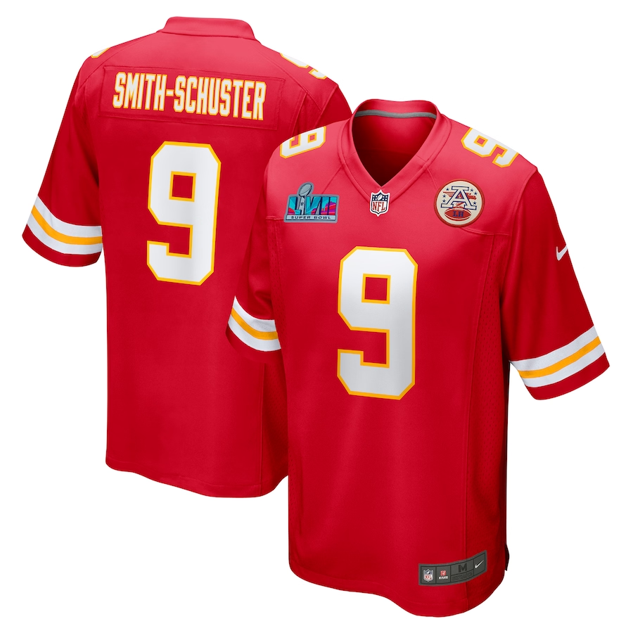 Men's Kansas City Chiefs JuJu Smith-Schuster #9 Red Super Bowl LVII Patch Game Jersey1