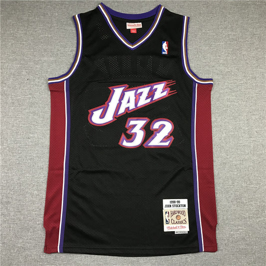 Men's Utah Jazz Karl Malone Black 1998-99 Hardwood Classics Swingman Jersey1