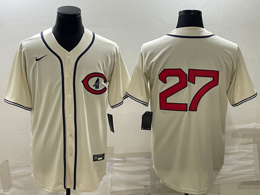 Men's Chicago Cubs Seiya Suzuki #27 Cream Player Name Jersey1