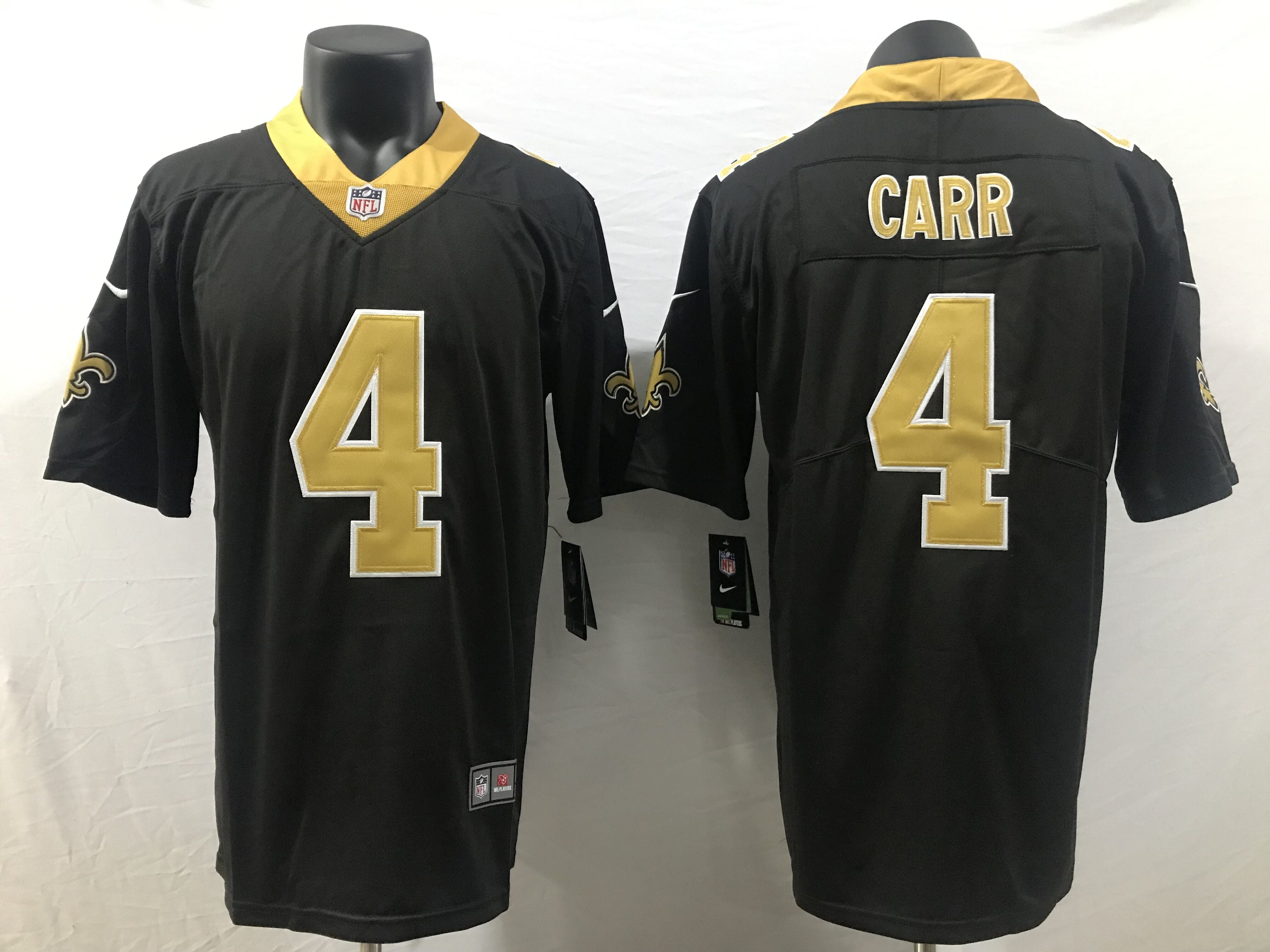 Men's New Orleans Saints Derek Carr #4 Black Game Jersey Joint Edition