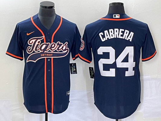 Men's Detroit Tigers Miguel Cabrera #24 Navy Replica Player Jersey1 Joint Edition