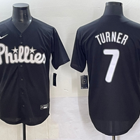 Men's Philadelphia Phillies Trea Turner #7 Black Lights Out Replica Jersey