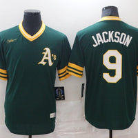 Men's Oakland Athletics Reggie Jackson #9 Green Replica Baseball Jersey1