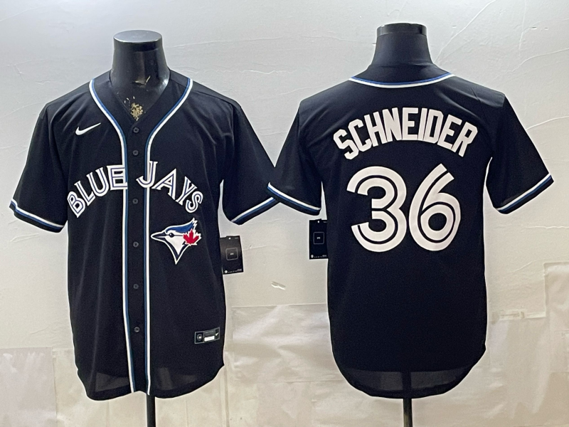Men's Toronto Blue Jays Danny Schneider #36 Fashion Replica Black Out Jersey