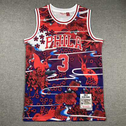 Men's Philadelphia 76ers Allen Iverson #3 Year of Rabbit Edition Hardwood Classics Swingman Jersey1
