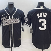 Men's New York Yankees Babe Ruth #3 Black Player Jersey1 Joint Edition
