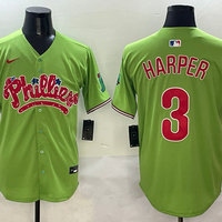 Men's Philadelphia Phillies Bryce Harper #3 Green Game Jersey1