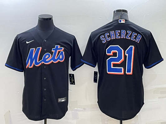 Men's New York Mets Max Scherzer #21 Black Replica Baseball Jersey1